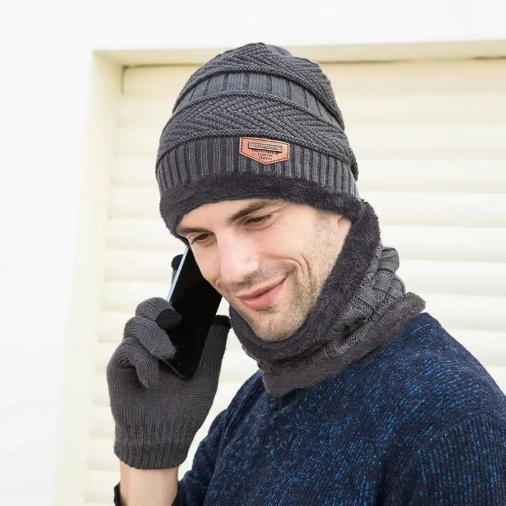 4 pz/set Morbido Inverno Beanie Cappello Sciarpa Set Protezione Termica Foderato In Pile Guanti Termici Lavorati A Maglia Addensare Cap Caldo Cappello di Lana