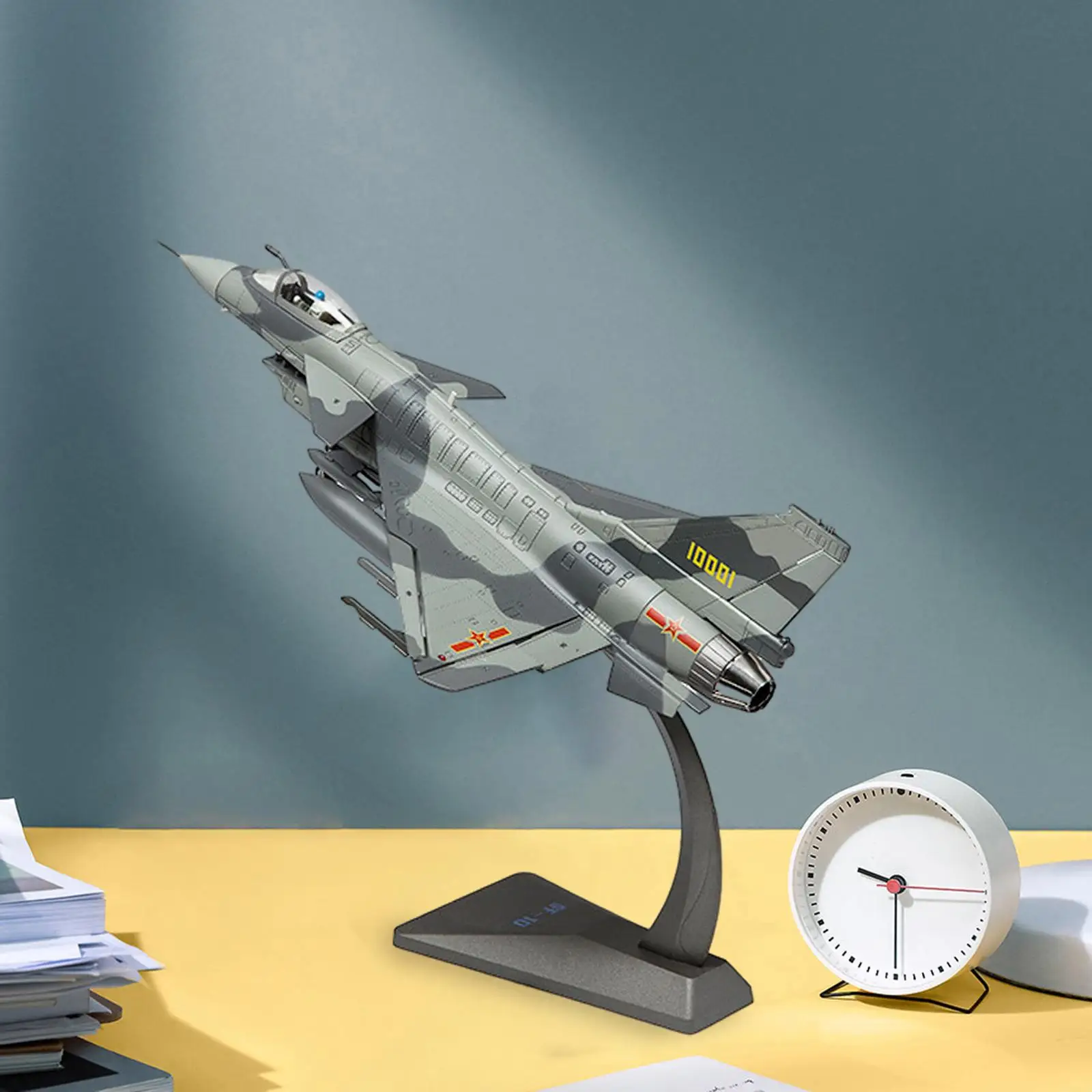 1:48 J10 Transport Fighter Model Retro Fighter Model Tabletop Decor with Display Base for TV Cabinet Shelf Office Living Room