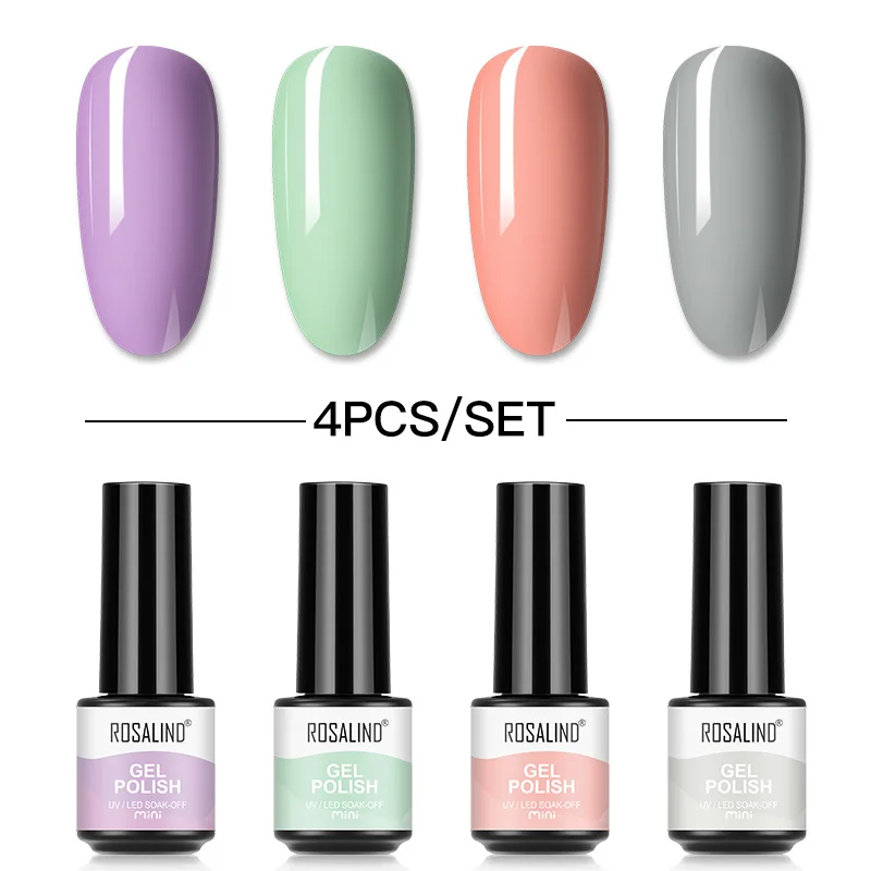 

ROSALIND 4/6 Bottles Shiny Gel Set Nail Polish Soak Off Varnish Lacquer Semi Permanent UV LED Gel Polish For Nail Art Decoration