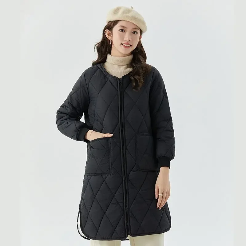 

Зимняя новая женская пуховая хлопковая куртка 2025 года, свободная хлопковая куртка с круглым вырезом, прямая хлопковая куртка большого размера