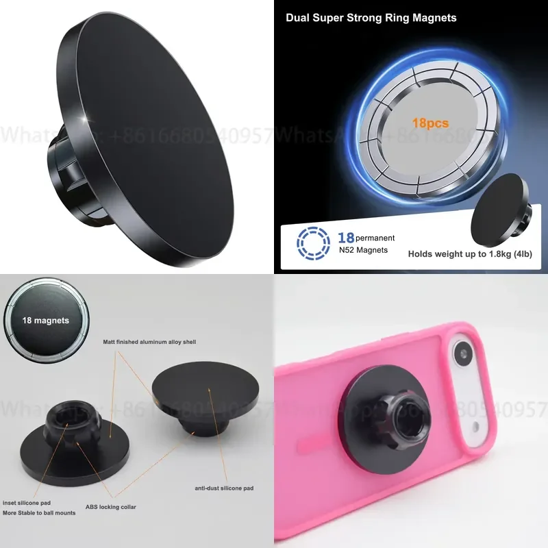 Aluminum 17mm 0.67inch Ball Joint Phone Holder Base Magnetic Car Mount Head for Magsafe 17 16 15 14 13 12 Vehicle