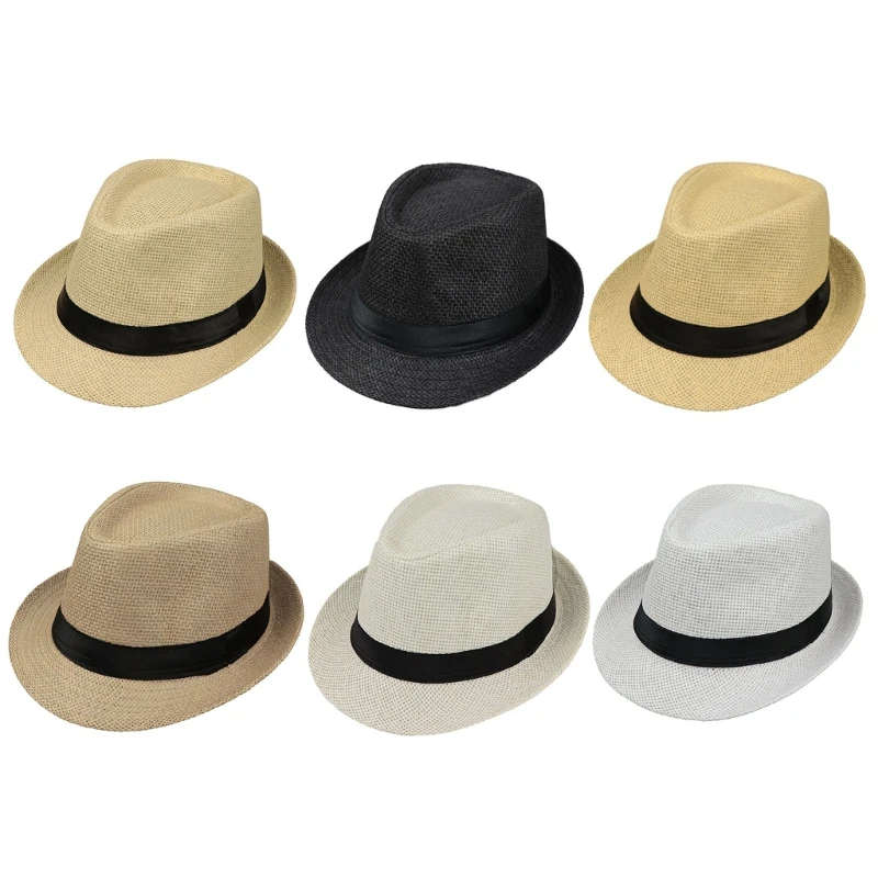 Elegant Hand Weaving Hat Adult Spring Outdoor Camping Straw Hat Breathable Sunproof Hat Fedoras Hat for Gentlemen