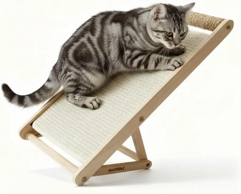 

Cat Scratching Pad with 100% Sisal, Stable Triangle Design, 2-Step No-Tool Assembly, 22" Wooden Ramp to Protect Furnitur