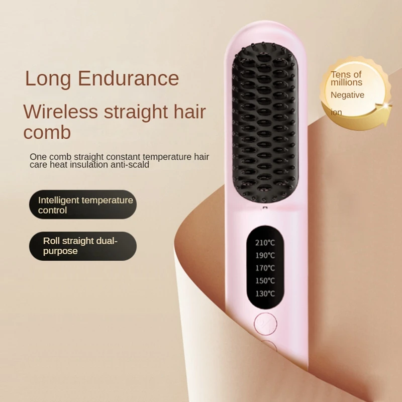 

Wireless Hair Straightener Brush Fast Heated Straightener Brush Negative Ions Hair Curler Portable Heating Comb