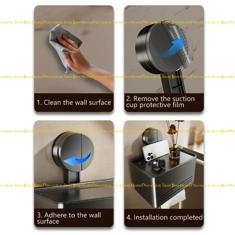 

12PD Suction Cup Roll Paper Dispenser Toilet Paper Holder Wall Mounted Tissue Box