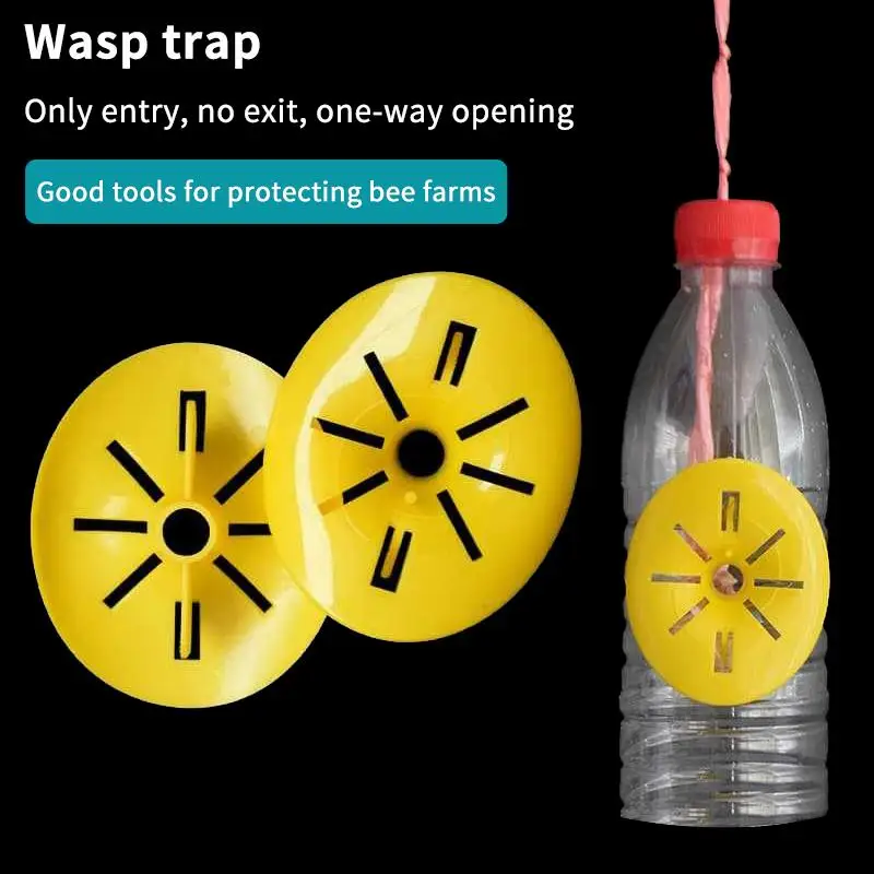 (BF06)5/10/20pc Yellow Plastic Wasp Trap Funnel One Way Entry Easy Installation Fit Most Bottle For Beekeeping Pest Control