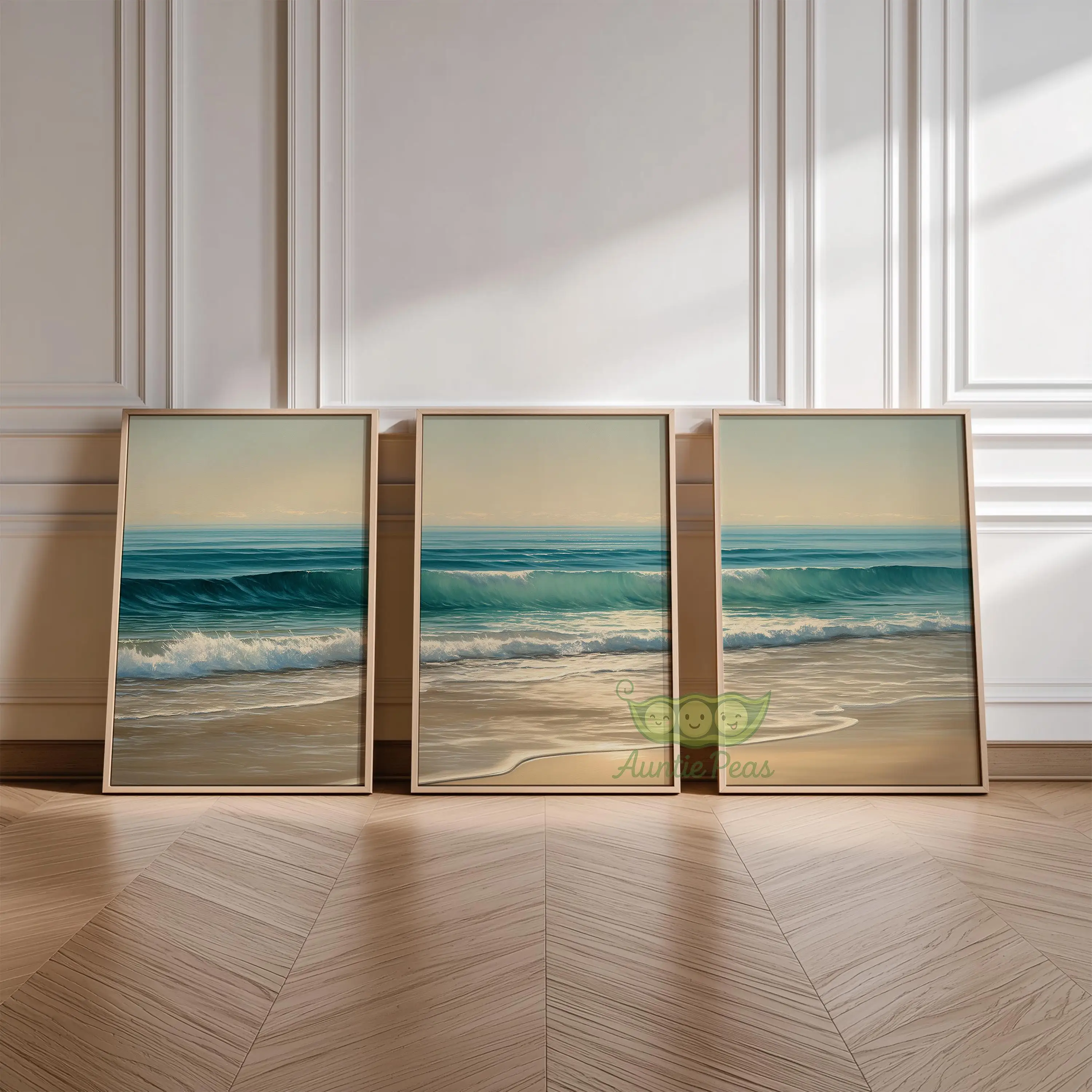 Set of 3 Coastal Wall Art Prints,Ocean Wave,Neutral Beach Decor, Serene Sea Painting, Nautical Sealife, Modern Living Room Art