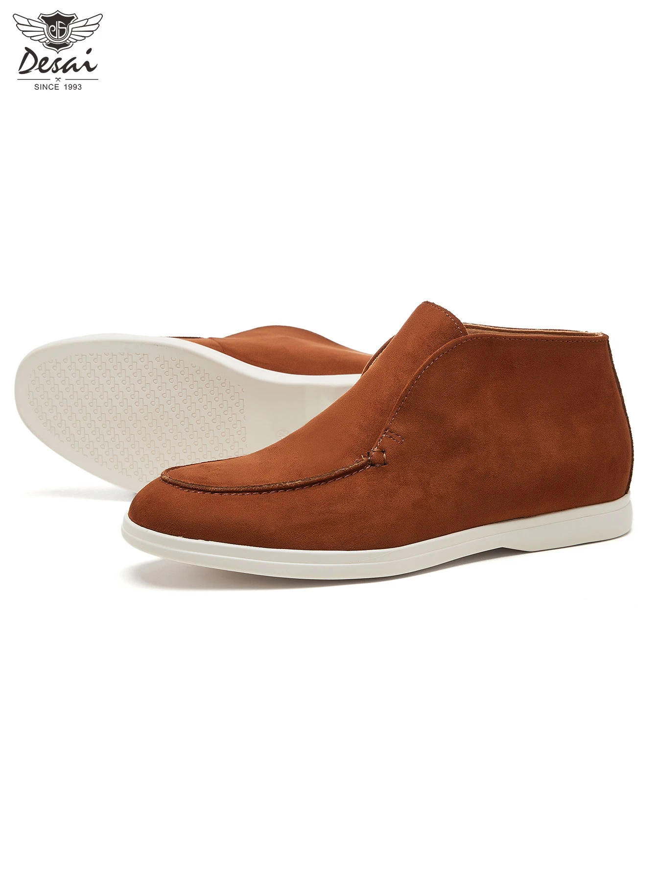 Desai Men New Solid Color Matte Slip On Ankle Boots, Classic Loafer Style Casual High Top Boots, Flat Sole Versatile Vintage