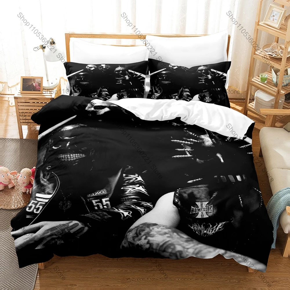 Homixide Gang Graphic Bedding Set Duvet Cover + 2 Pillowcases HXG Opium Rap Logo Streetwear Dark Hip Hop Bedroom Decor