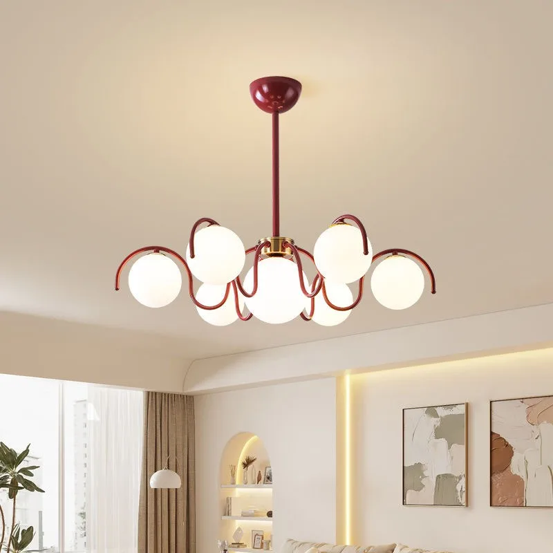 French Retro Magic Bean Glass Ceiling Chandeliers LED Lights Cream Style Round Glass Hanging Lamps Kitchen Bedroom Study Fixture