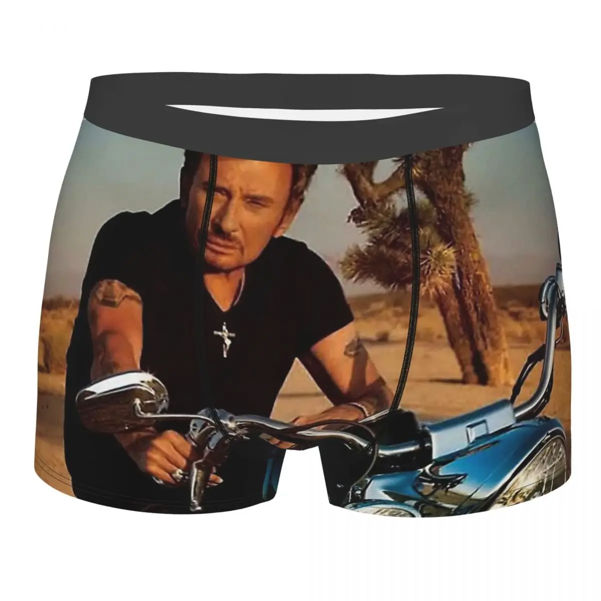 Johnny Hallyday Rock Music French Singer On His Motorbike Underpants Breathbale Panties Male Underwear Print Shorts Boxer Briefs