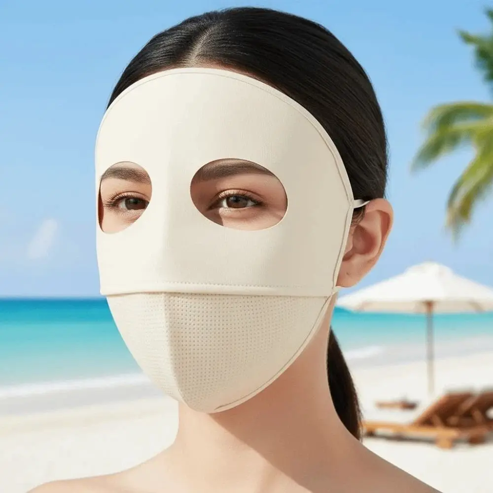 Mascarilla Facial de Poliéster Transpirable con Protección Solar, de Seda Helada con Pequeños Orificios, Fina, Sin Rastro, Protección UV para Playa