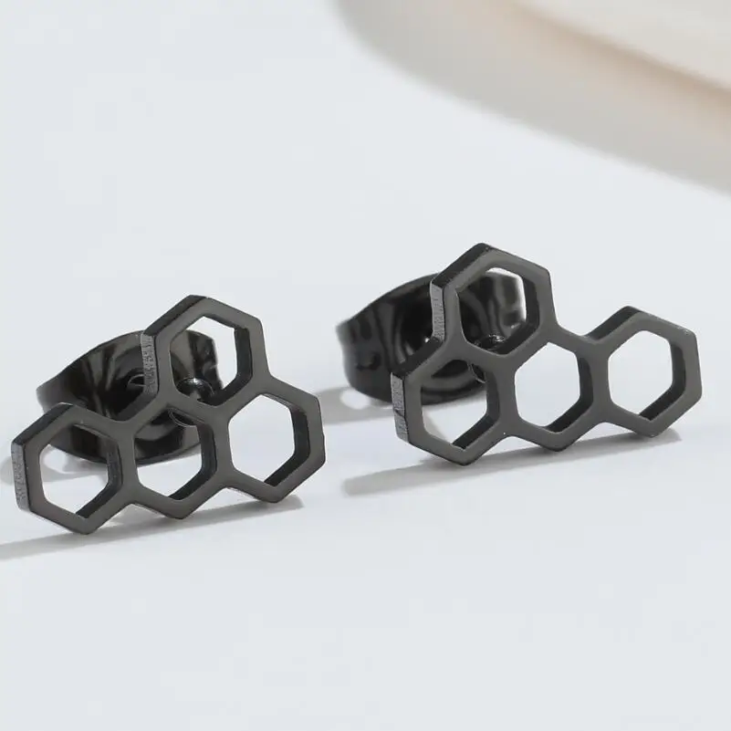 Shuangshuo Minimalist Stainless Steel Earings Small Honeycomb Stud Earrings for Women Geometric Fitness Sport Jewelry Gift