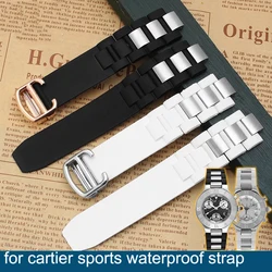 High quality silicone strap with black and white convex 20*10 mm for cartier sports waterproof Men's watch strap accessories