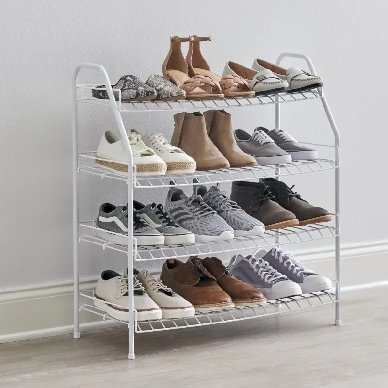 Freestanding 4-Tier Wire Shelf Shoe Rack and Organizer, White