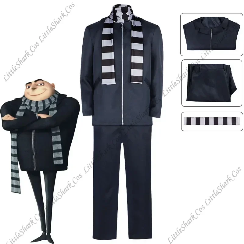 

Костюм для косплея из фильма Gru, костюм Грю, топ, брюки, шарф, наряды на Хэллоуин, карнавал, вечерние, униформа для ролевых игр для мужчин