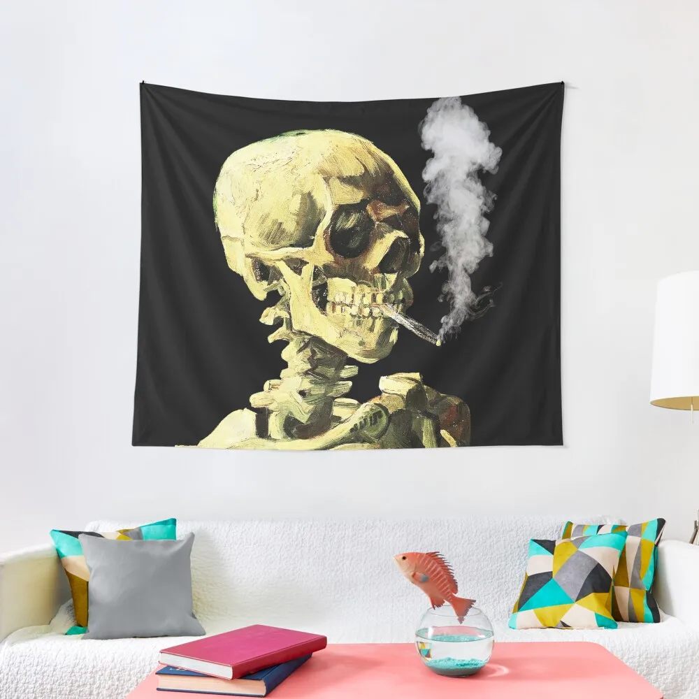 HD Skull Smoking by Van Gogh Tapestry Wall Decor Hanging Bedrooms Decorations Home And Comfort Decor Tapestry