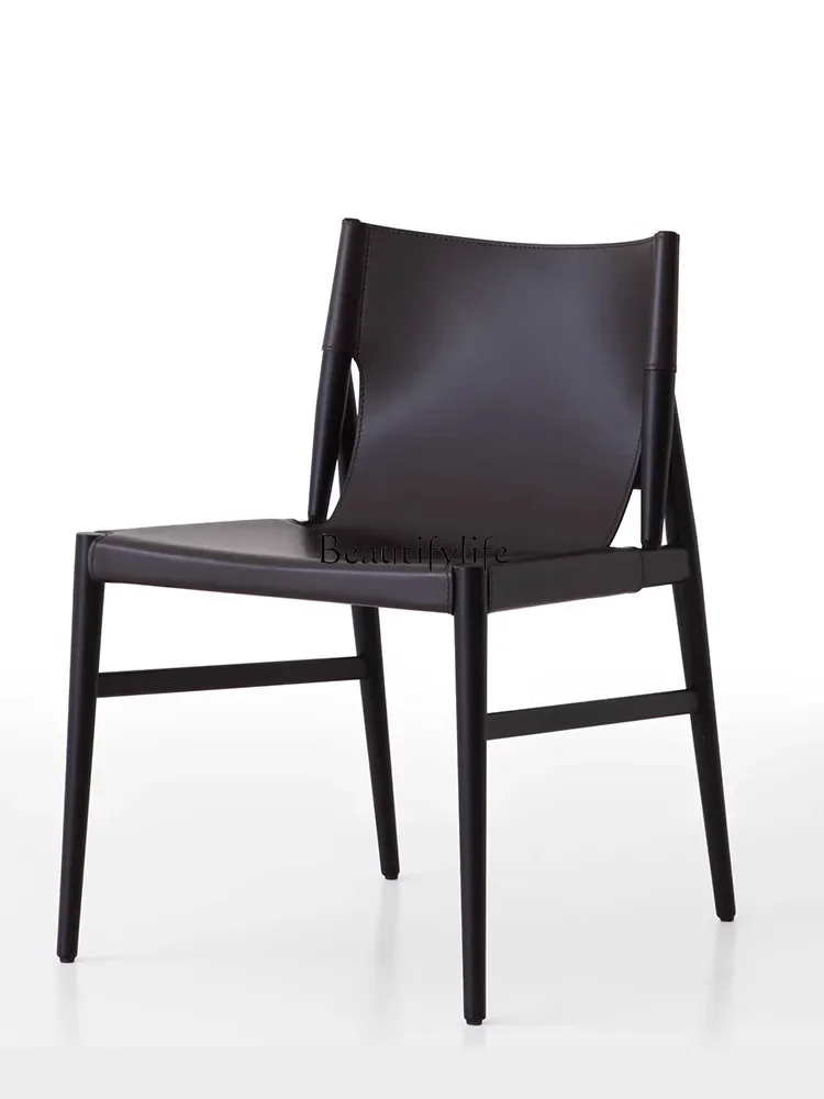 

Nordic solid wood saddle leather chair solid wood back chair household