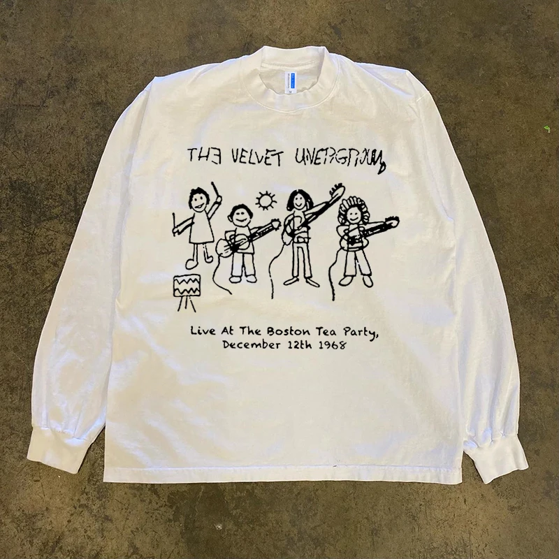 Heavyweight 300g Pure Cotton Long Sleeve T-Shirt Street Hip Hop Vintage Style by Xiao Chen Story Multi