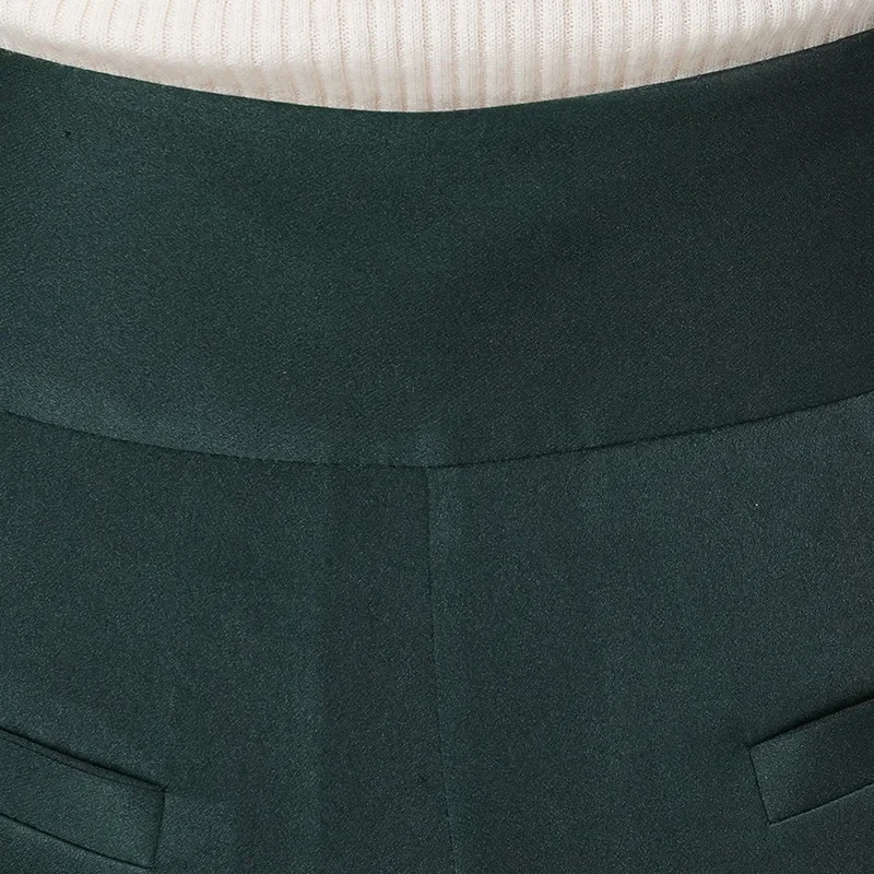 VOA 40m/m Silk trousers Double-sided Satin Natural Waist Smooth Skin-friendly Side Pull Diagonal Pocket Straight Pants KE566