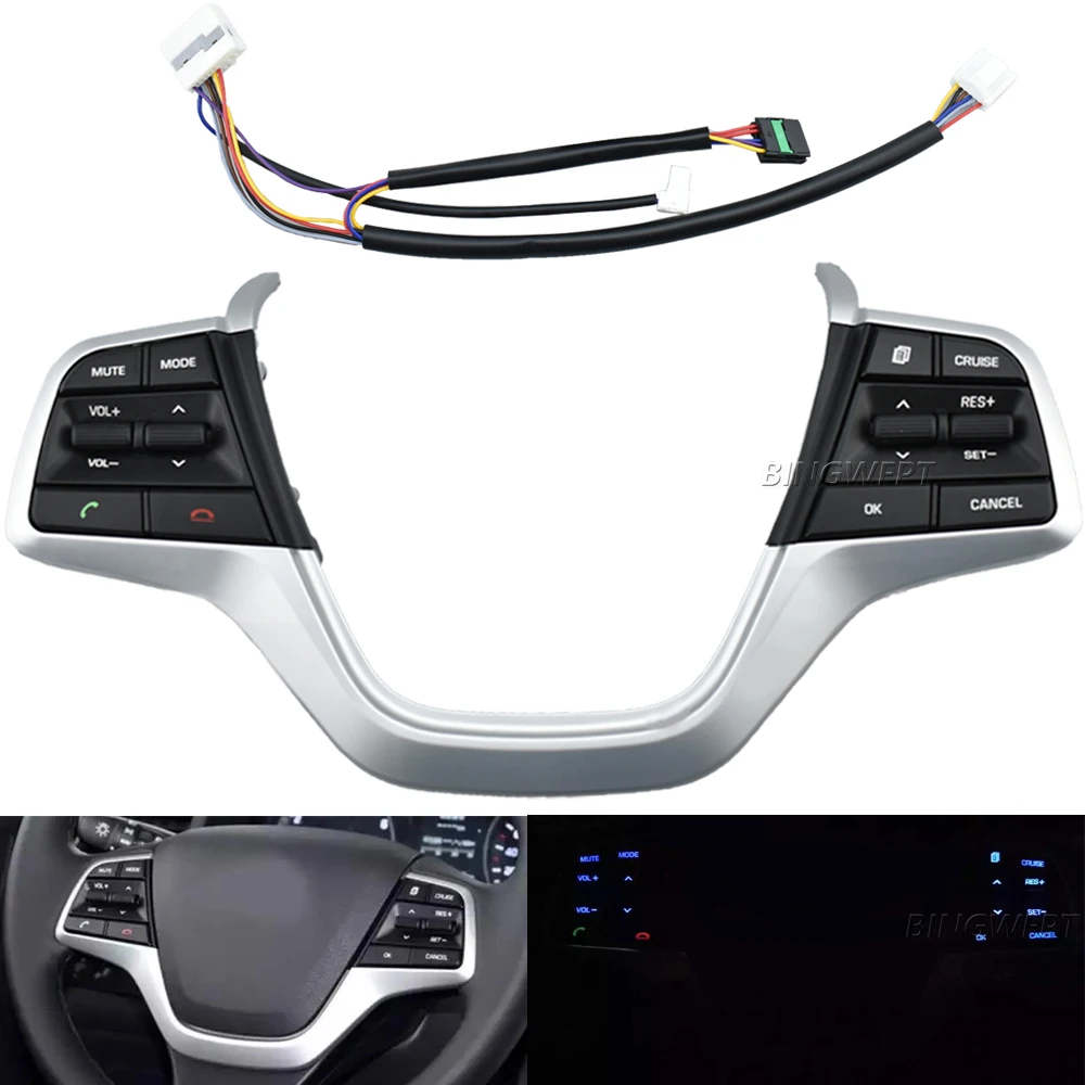 

Brandnew Steering Wheel Button For Hyundai Elantra 2016-2019 1.6L Buttons Bluetooth Phone Cruise Control Volume with Backlight