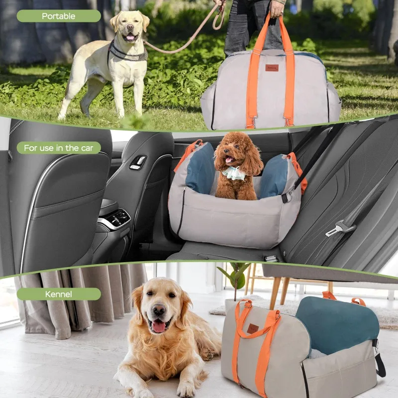 Waterproof Dog Booster Seat with Storage Pockets and Clip-On Safety Leash, Portable Dog Travel Carrier Bed up to 25lbs