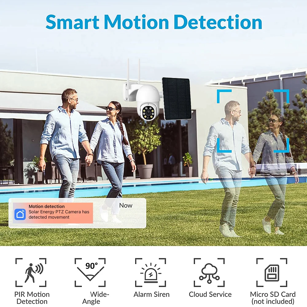 Tuya Smart-Cámara de seguimiento automático, dispositivo Solar con batería de 10000mAh, 3MP, PTZ, inalámbrica, WiFi, PIR, CCTV, 5W