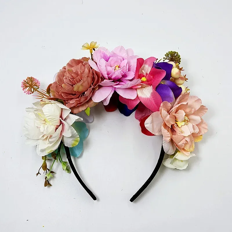 Mode Boho Blumenkronen Stirnband für Frauen Faux Floral Haarband Braut Hochzeit Licht Luxus Stil Kopfschmuck Haarschmuck