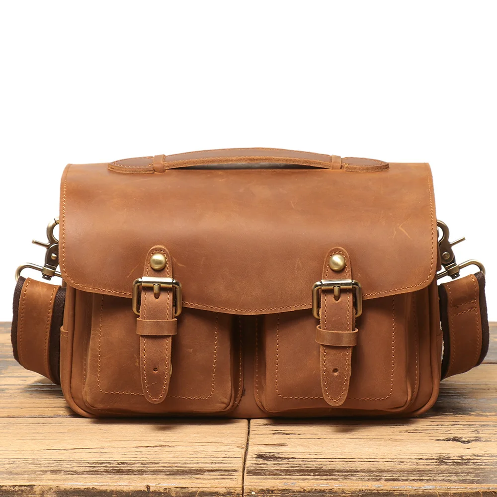 

Crazy Horse Leather Camera Bag - Multi-functional Crossbody & Handheld Bag