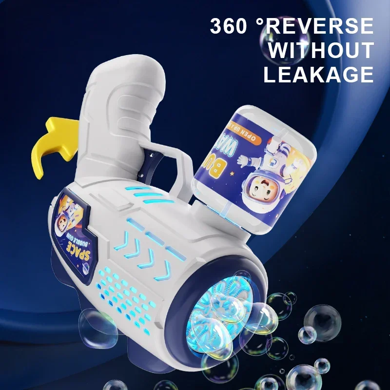 Space Astronauts Fully Automatic Bubble Gun Rocket Bubbles Machine Automatic Blower with Bubble Liquid Toy for Kids Bubble Gift