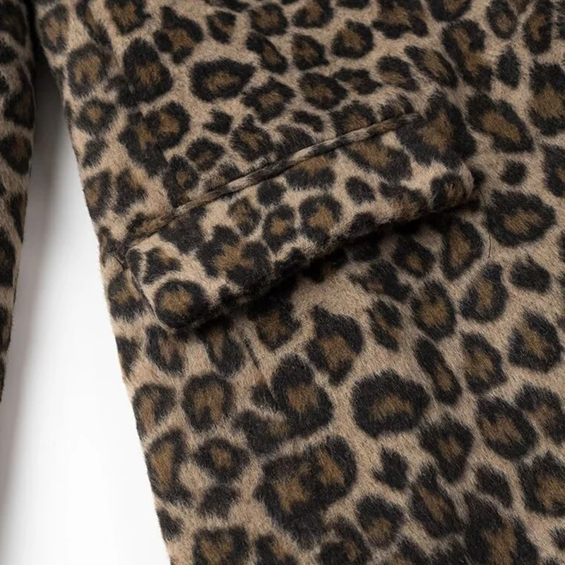 Chaqueta de traje con estampado de leopardo para mujer, ropa de calle de moda urbana de manga larga para oficina, Tops, abrigo de traje cálido para invierno