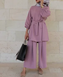 Eid-conjunto musulmán de dos piezas para mujer, Tops turcos Abaya, pantalones, vestido Hijab para mujer, conjuntos musulmanes, ropa islámica