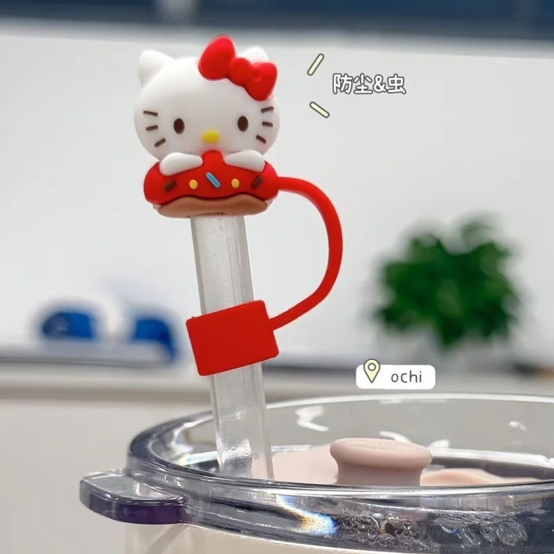 1PC 10mm Straw Cover Suitable Compatible With Stanley Cup Cute 3D Hello Kitty Silicone Leak-proof Straw Toppers Plug Dust Cover