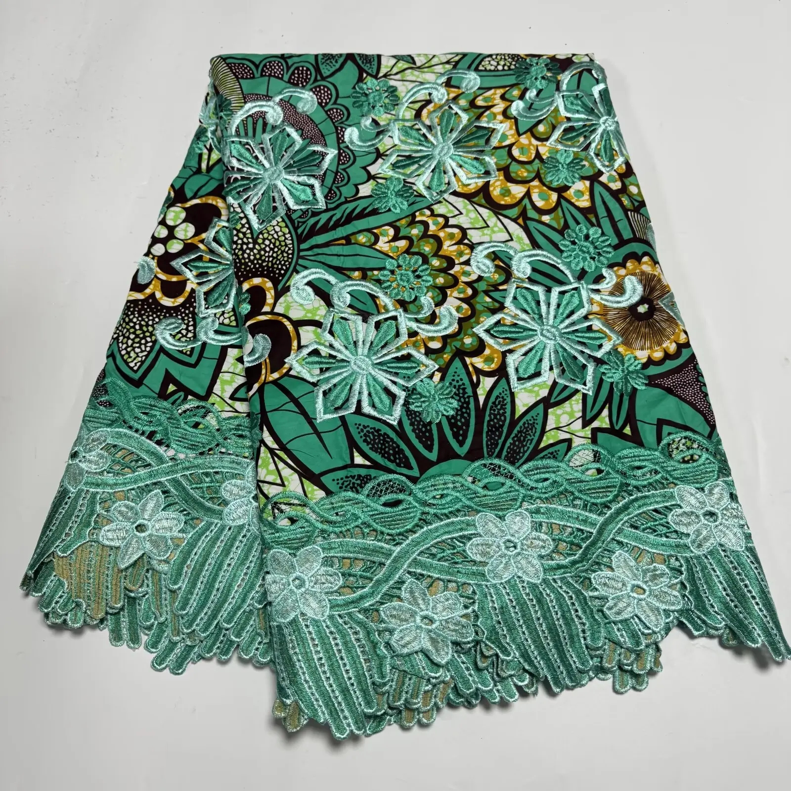 Tela de algodón con encaje de cera, tela estampada de cera guipur, bordado, encaje de cera africano, Ankara de algodón para vestido de mujer, 6 yardas