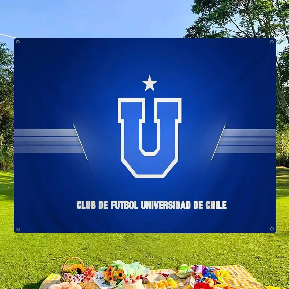 Bandera de porristas de tamaño pequeño con logotipo de la Universidad U de Chile, bandera tirada a mano, banderas de ambiente al aire libre