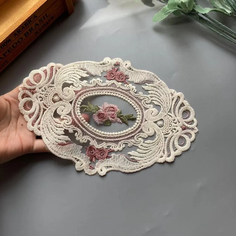 2 pcs Embroidered Flower Mesh Lace Ribbon Applique Trims for Covers Curtain Home Textiles Sewing Strip Ribbon Lace Fabric 23cm