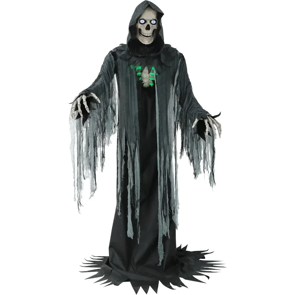 

Haunted Hill Farm Motion-Activated 10-Ft. Tall Towering Reaper, Plug-in Talking Scare Prop Animatronic with Spooky Sound Effects