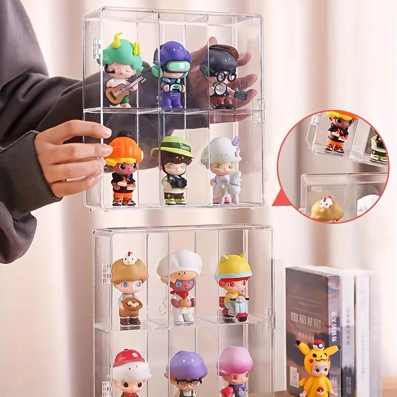 1pc Clear Display Box, 6-Grid Display Shelf For Figure Doll, Transparent Hand-made Ornament Display Box, For Home Room Living Ro
