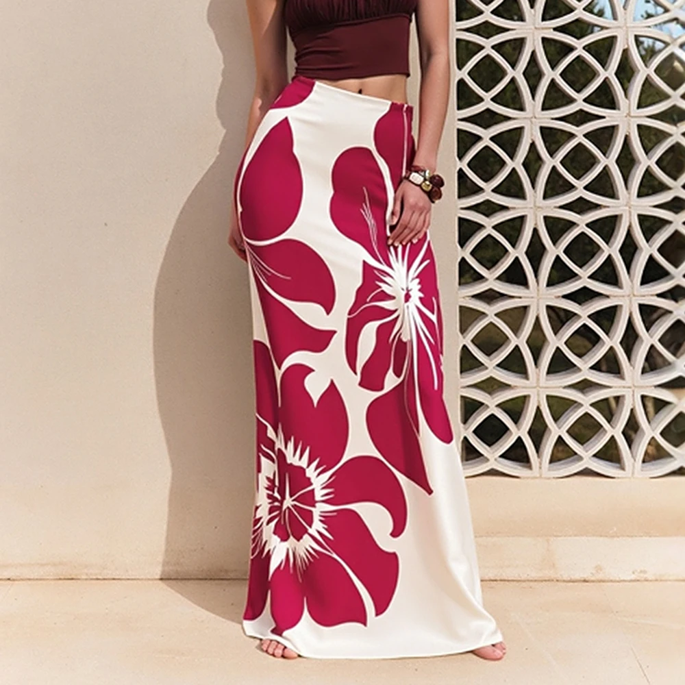 

Mia Muse Summer Skirts 2025 Women's Fashion Flower Print Maxi Natural Waist A-Line Vacation Skirts