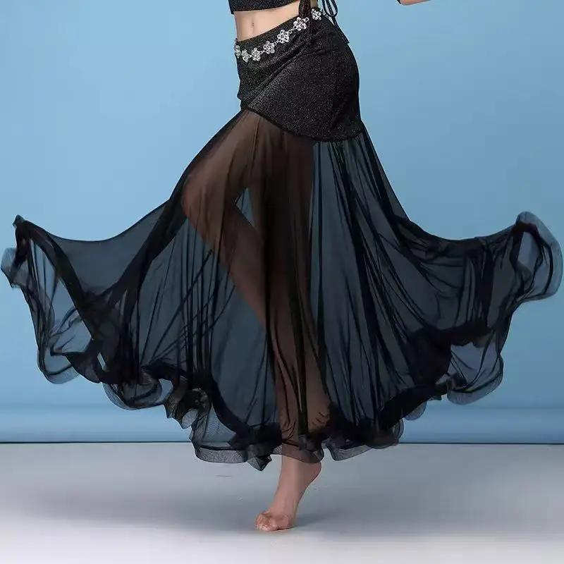 

Belly Dance Skirt Mesh Leaf Gauze Skirt High Slit Skirt For Adult Women Performance Practice Belly dancer costume