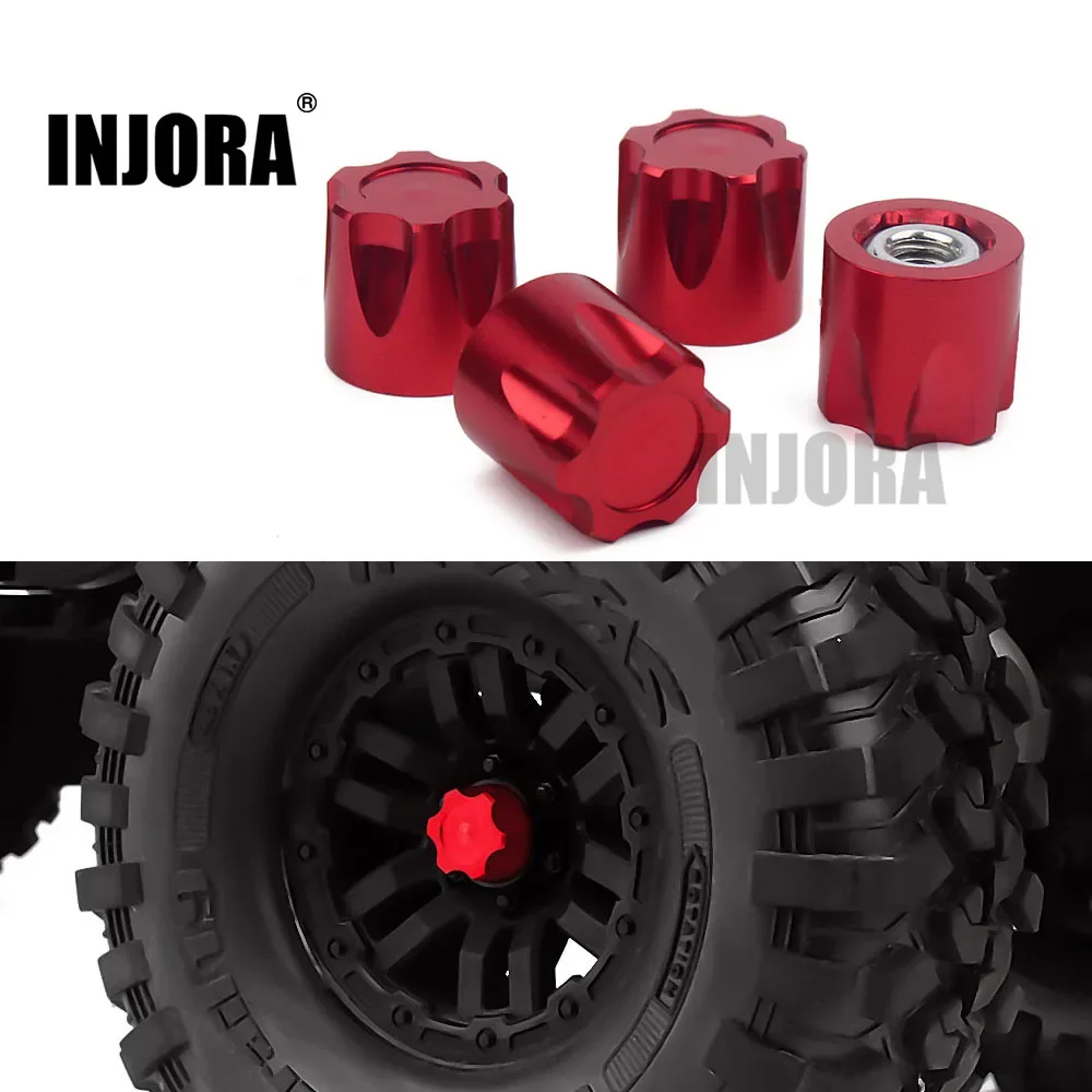 INJORA 4PCS Aluminium Wheel Rim Center Cap M4 Nut for 1/10 RC Crawler TRX4 TRX6 SCX10 90046 Redcat Gen8 Tamiya MST CFX VS4-10