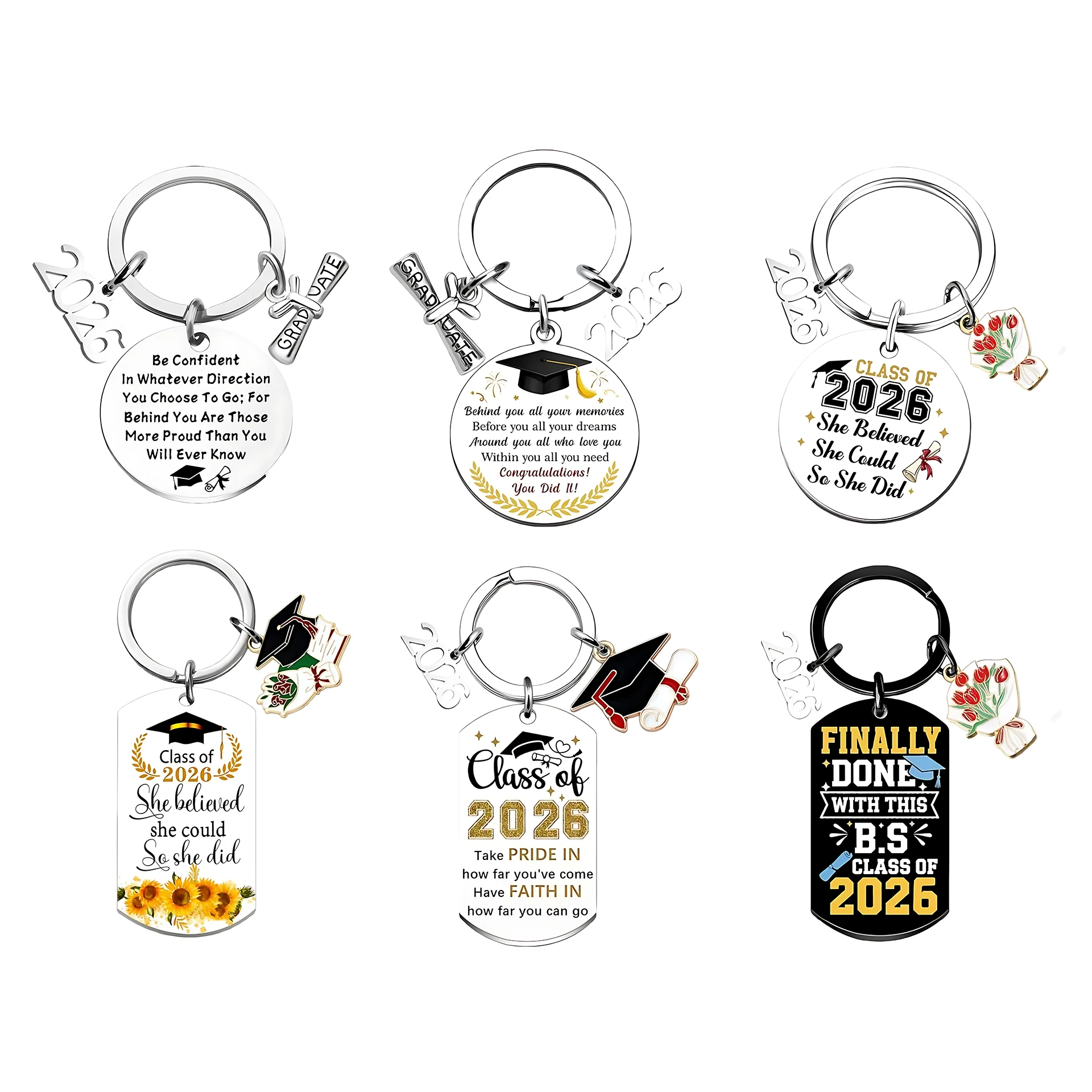 2026 Graduation Gifts School Keychain Stainless Steel Keyrings Personalized Accessories Fashion Pendant Gift