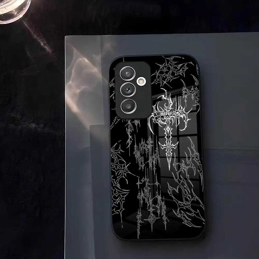 Cyber Sigil Cross Phone Case Glass for Samsung Galaxy S23 S24 S25 S21 S22 S20 Ultra Fe Plus A34 A54 A24 A52 A16 A53 M54 Cover