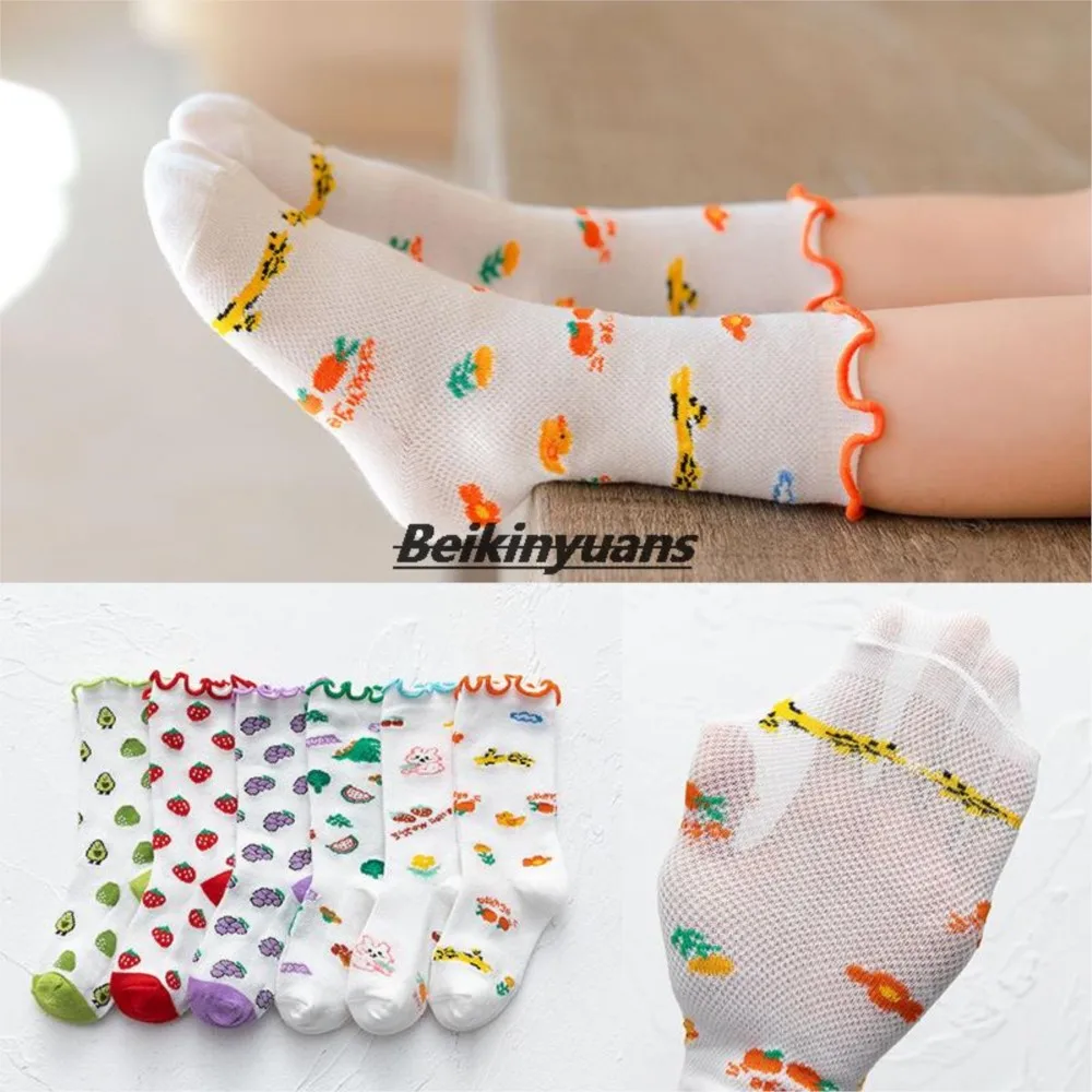 

3pair/lot girls mesh knee high sock agaric edge lace sock Toddler children cartoon animal print baby heap socks infant