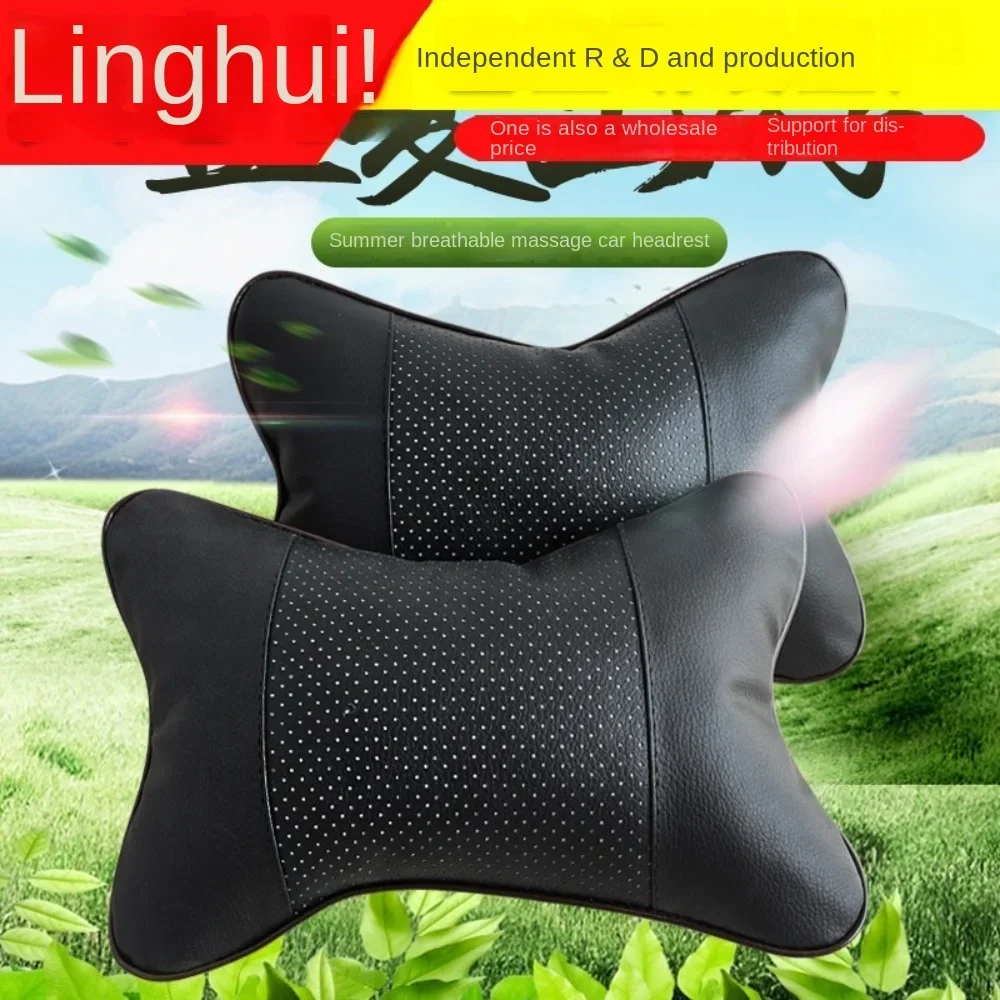 For Car Seat Headrest Auto Logo Neck PillowPupi Bone Pillow Neck Pillow Car Home Dual-purpose Denny Leather Headrest