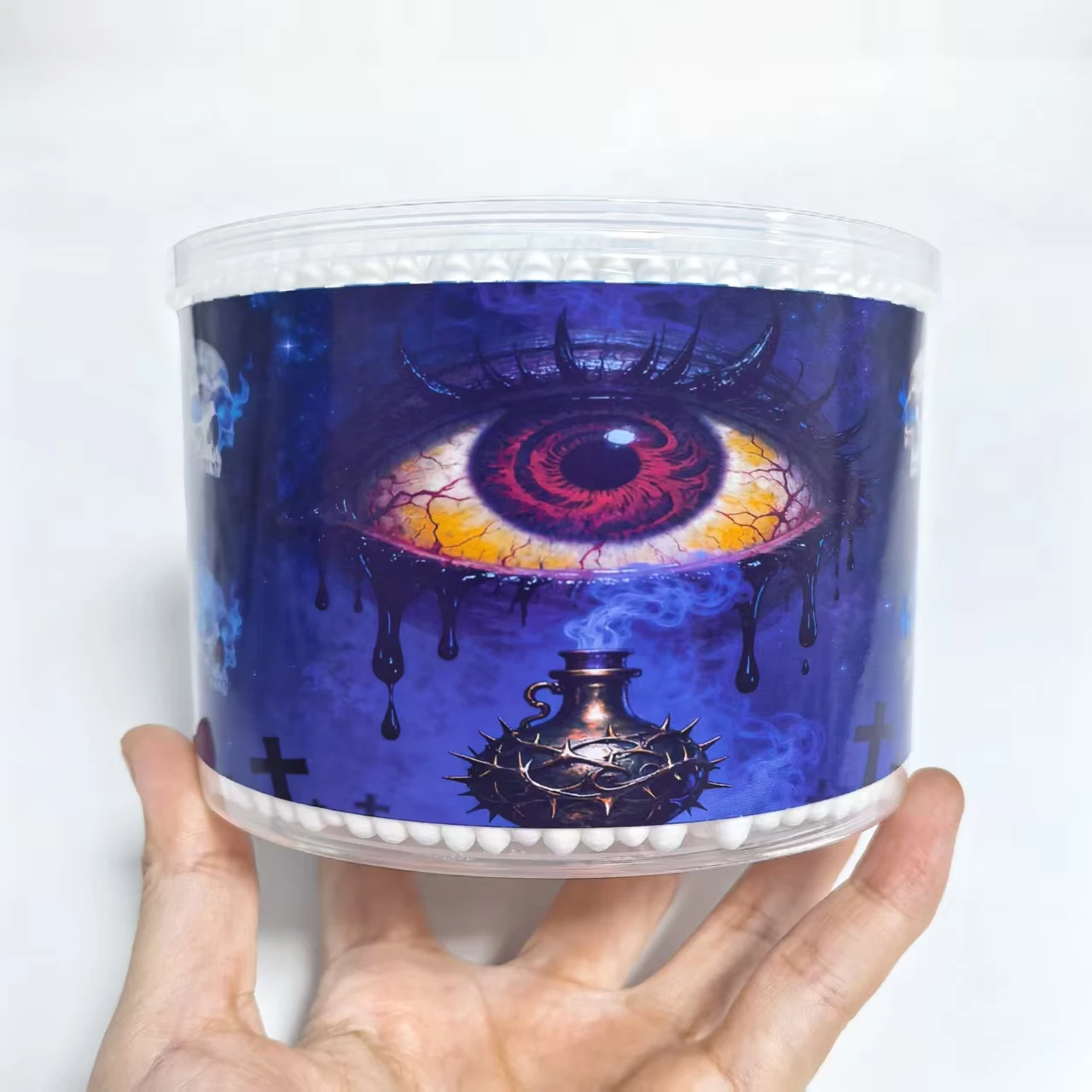 500개입 악마의 눈 모양 양면 면봉, 고딕 다크 스타일 면봉 가정 청소 및 다목적 사용