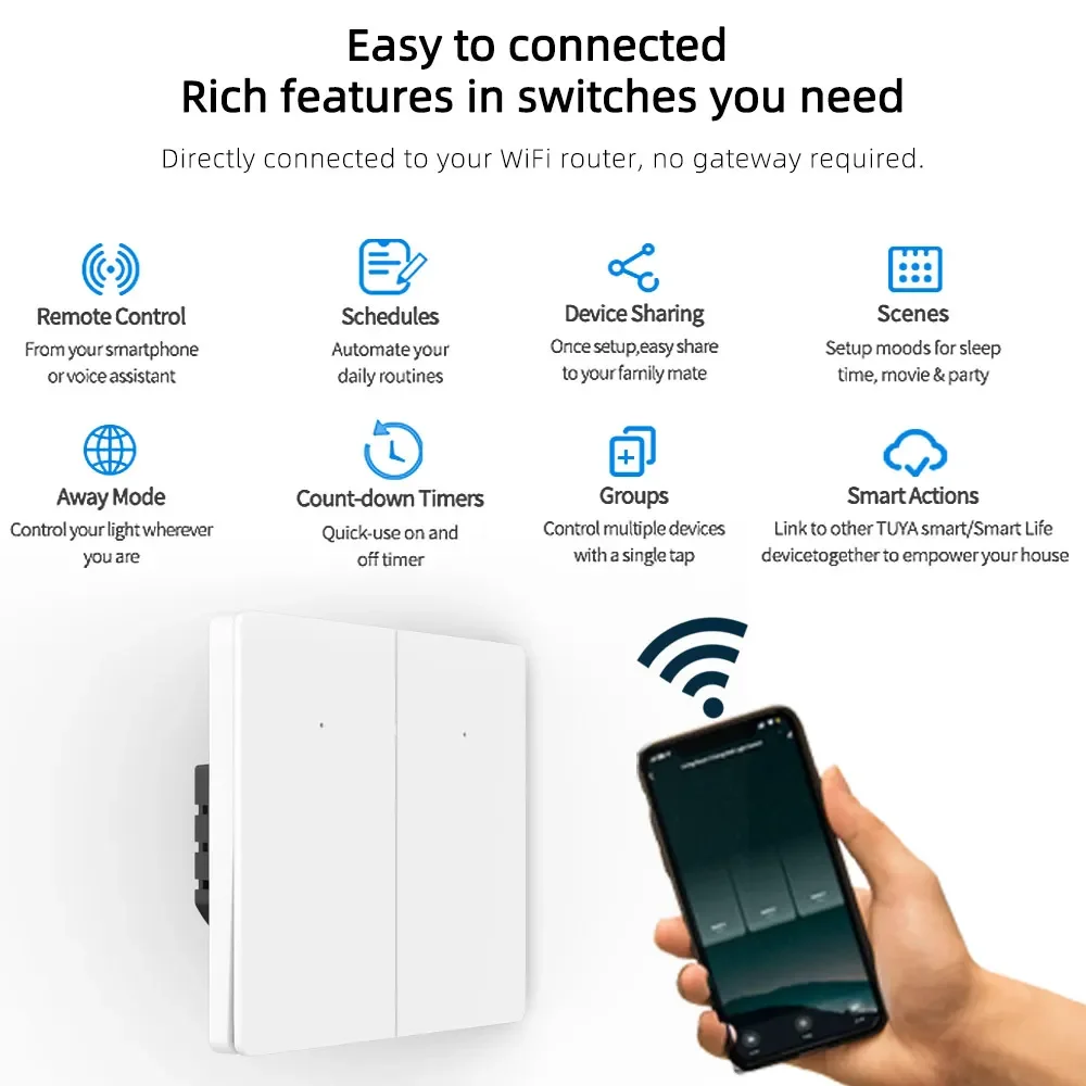Dawnjoy Smart WiFi Light Switch Push Button Wall Switch neutral Wire Smart Life Control Works With Alexa Google Home Alice
