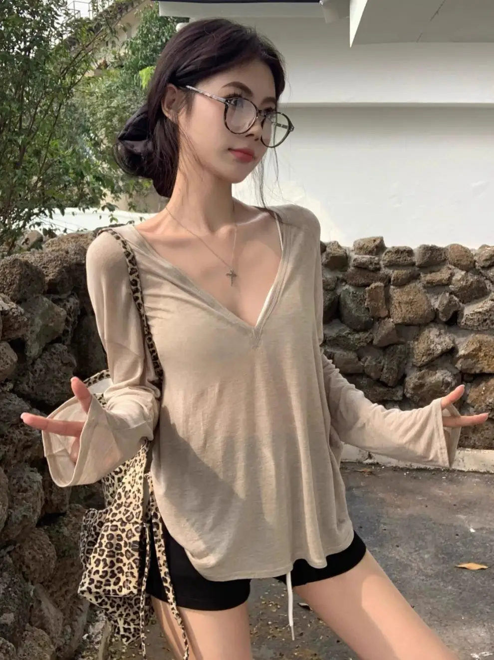 Thin Perspective Long Sleeved T-shirt for Women's Summer Loose Casual Korean Base Sun Protection Cover Up Top for Women