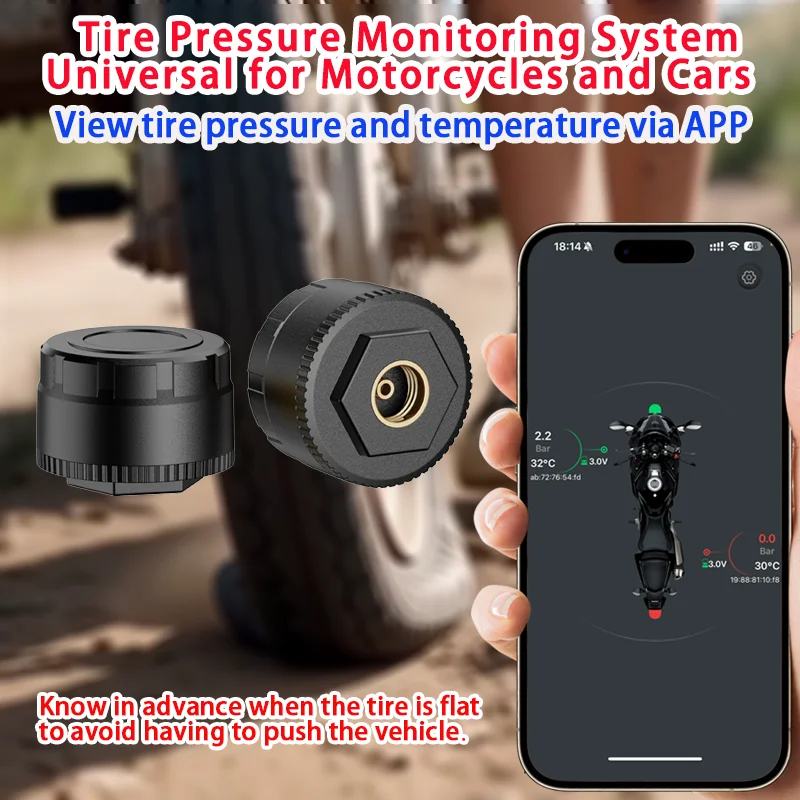 Universal Tire Pressure Monitoring for Motorcycles and Cars Bluetooth 5.4 View Tire Pressure Data through the App TPMS Factory