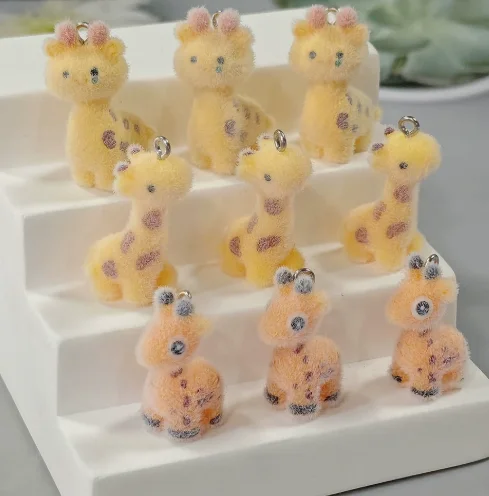 Lot 10 Pcs Resin flocking giraffe  Charms Jewelry Making  Earrings Pendants Necklaces Bracelets DIY Accessories gift